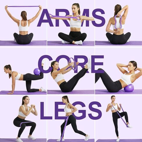 ElaraFit Home Pilates Ring and Ball Set للنساء مع 5 أشرطة مقاومة 13 بوصة مجموعة أدوات أساسية للتمرين على شكل دائرة سحرية للمبتدئين، تنغيم الجسم بالكامل وتشكيل جسمك مع روتين يومي لمدة 15 دقيقة in Kuwait