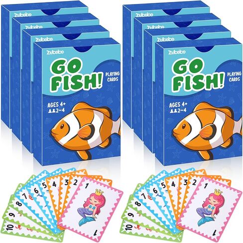Zubebe 4 Sets Game ، Go Fish ، أوراق لعب الحيوانات ، ألعاب تعليمية لليلة العائلة العائلية ، هدية رائعة لقضاء عطلة عيد الفصح سلة (GO FISH موضوع) in Kuwait