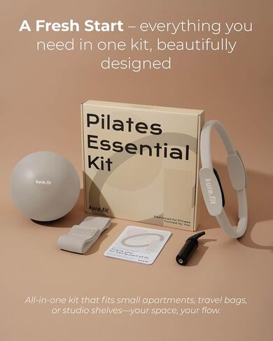 kure.fit مجموعة أساسيات البيلاتس المنزلية للنساء | حلقة بيلاتيس، كرة صغيرة، مجموعة فرقة غنيمة | مجموعة أدوات البيلاتس المبتدئة في صندوق هدايا | يتضمن دليل التمرين in Kuwait
