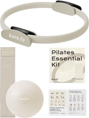 kure.fit مجموعة أساسيات البيلاتس المنزلية للنساء | حلقة بيلاتيس، كرة صغيرة، مجموعة فرقة غنيمة | مجموعة أدوات البيلاتس المبتدئة في صندوق هدايا | يتضمن دليل التمرين in Kuwait