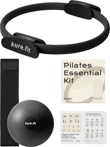 kure.fit مجموعة أساسيات البيلاتس المنزلية للنساء | حلقة بيلاتيس، كرة صغيرة، مجموعة فرقة غنيمة | مجموعة أدوات البيلاتس المبتدئة في صندوق هدايا | يتضمن دليل التمرين in Kuwait