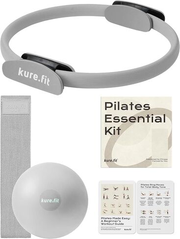 kure.fit مجموعة أساسيات البيلاتس المنزلية للنساء | حلقة بيلاتيس، كرة صغيرة، مجموعة فرقة غنيمة | مجموعة أدوات البيلاتس المبتدئة في صندوق هدايا | يتضمن دليل التمرين in Kuwait