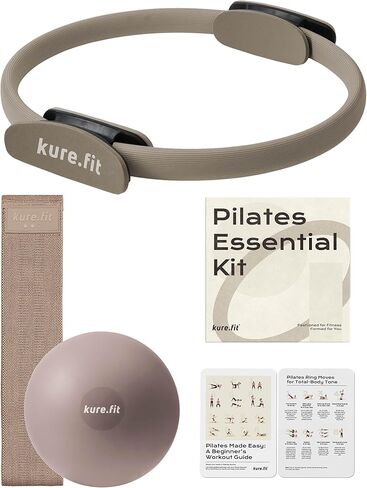 kure.fit مجموعة أساسيات البيلاتس المنزلية للنساء | حلقة بيلاتيس، كرة صغيرة، مجموعة فرقة غنيمة | مجموعة أدوات البيلاتس المبتدئة في صندوق هدايا | يتضمن دليل التمرين in Kuwait