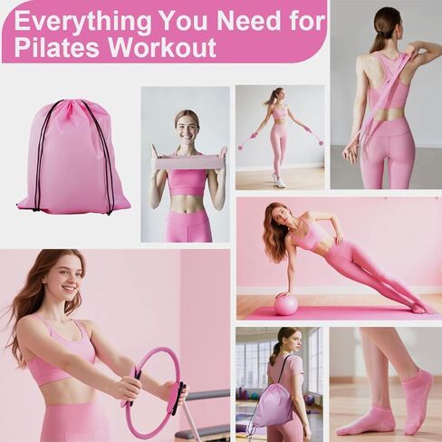 Pilates Equipment Set for Women, 13-in-1 Home Pilates Workout Kit with 12.9" Ring, 9.8" Ball, 4 Fabric Resistance Loop Bands, Figure-8, Stretch Strap, Cordless Jump Rope, Yoga Socks & Carry Bagh in Saudi Arabia