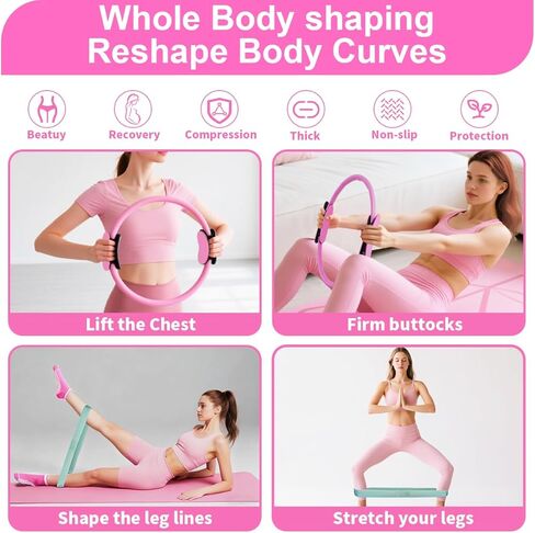Pilates Equipment Set for Women, 13-in-1 Home Pilates Workout Kit with 12.9" Ring, 9.8" Ball, 4 Fabric Resistance Loop Bands, Figure-8, Stretch Strap, Cordless Jump Rope, Yoga Socks & Carry Bagh in Saudi Arabia