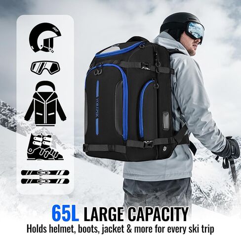 YOREPEK 65L Ski Boot Bag, Waterproof Ski Snowboard Backpack with Clamshell Opening, Separate Compartments for Boots, Helmet, Goggles, Jacket, Pants, Accessories for Adults, Mini Pockets for AirTag in Saudi Arabia
