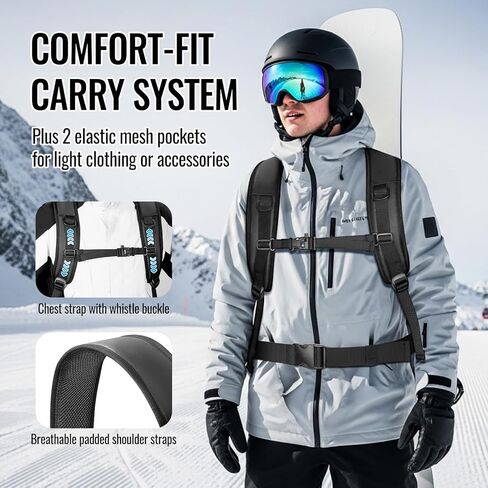 YOREPEK 65L Ski Boot Bag, Waterproof Ski Snowboard Backpack with Clamshell Opening, Separate Compartments for Boots, Helmet, Goggles, Jacket, Pants, Accessories for Adults, Mini Pockets for AirTag in Saudi Arabia