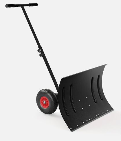 Snow Shovel with Wheels, 29" Snow Plow Shovel Angle Height Adjustable Padded Handle Efficient Snow Clean Tool for Driveway or Pavement Red in Saudi Arabia