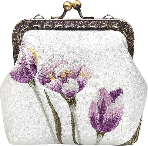 Embroidery Retro Buckle Coin Purse Kiss Lock Wallet(pink sakura) in Kuwait