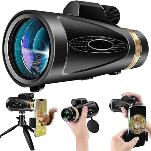 أحادي التلسكوب 80x100 HD أحاديات للبالغين مع محول ثلاثي القوائم والهاتف ، وحيدات لمشاهدة الطيور للمشاركة في التخييم المشي لمسافات طويلة في الحياة البرية السفر الأسود in Saudi Arabia