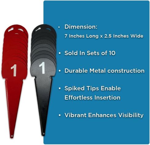 Amber Fight Gear Durable Discus & Shot Put Markers, Set of 10 Track and Field Equipment with Spiked Tips, High Visibility, Heavy-Duty Metal Build for Training & Competition, 7 x 2.5 Inches (Black) in Saudi Arabia