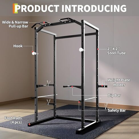 Heavy-Duty Power Cage with Pull-Up Bar, 1100LB Capacity Squat Rack for Home Gym Strength Training with Adjustable j-Hooks & Safety Bars in Saudi Arabia