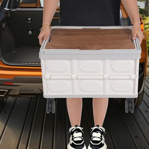 BOBKALATG Foldable Rolling Cart, 55L Large Capacity Organizer & Storage Box with Removable Lid, Easy to Move and Store for Indoor Outdoor Multipurpose Use (Grey) in Saudi Arabia