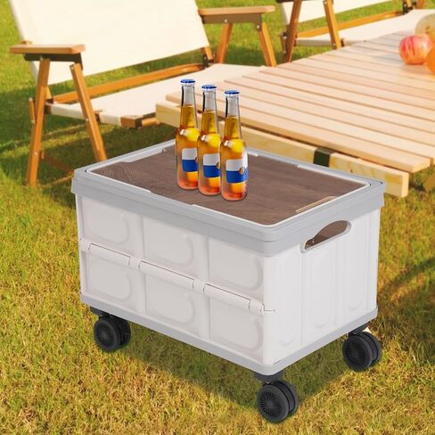 BOBKALATG Foldable Rolling Cart, 55L Large Capacity Organizer & Storage Box with Removable Lid, Easy to Move and Store for Indoor Outdoor Multipurpose Use (Grey) in Saudi Arabia