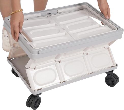 BOBKALATG Foldable Rolling Cart, 55L Large Capacity Organizer & Storage Box with Removable Lid, Easy to Move and Store for Indoor Outdoor Multipurpose Use (Grey) in Saudi Arabia