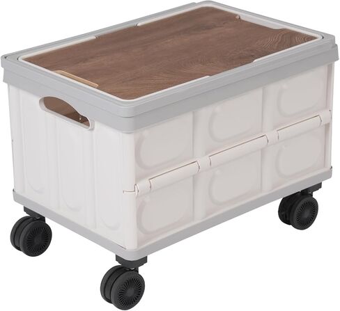 BOBKALATG Foldable Rolling Cart, 55L Large Capacity Organizer & Storage Box with Removable Lid, Easy to Move and Store for Indoor Outdoor Multipurpose Use (Grey) in Saudi Arabia