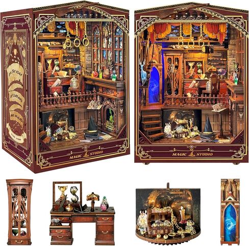 Spilay DIY Book Nook Kit,DIY Dollhouse Booknook Bookshelf Insert Decor Alley,Bookends Model Build kit ,Handmade Crafts Gifts for Birthday Valentine's Day (Lost Ruins with Dust Cover) in Kuwait