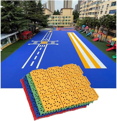 Waterproof Outdoor Sports Flooring Tiles for Kindergarten, 25cm Modular Interlocking Design, Durable & Weatherproof, Quick Installation, Yellow - Set of 16 Tiles in Saudi Arabia