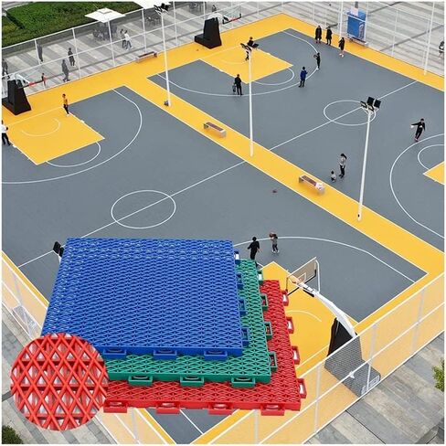 Modular Interlocking Outdoor Basketball Court Tiles, Weatherproof Plastic Sports Mat, 10PCS Yellow Interlocking Flooring for Home Gym, Durable & Easy to Install in Saudi Arabia