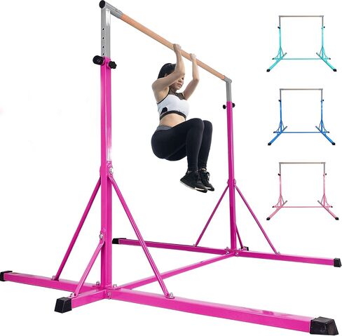 Gymnastics Bar, 5'10" Base length 45" to 71" Adjustable Horizontal Bar for Serious Training, 500 LBS Capacity, Professional Home Gym Equipment with Competition-Grade Beech-covered Fiberglass Bar in Saudi Arabia