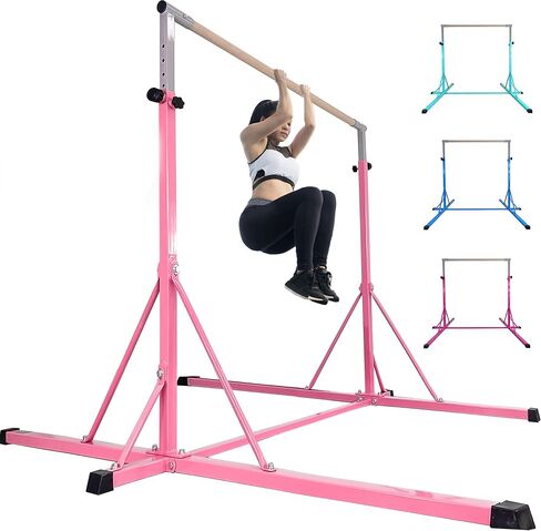 Gymnastics Bar, 5'10" Base length 45" to 71" Adjustable Horizontal Bar for Serious Training, 500 LBS Capacity, Professional Home Gym Equipment with Competition-Grade Beech-covered Fiberglass Bar in Saudi Arabia