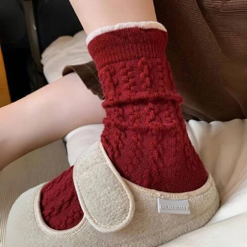 Cozy Winter Knit Socks, Red and White, Retro Style Holiday Stockings with Polka Dots, Stripes and Animal Pattern, 4 Pairs in Saudi Arabia