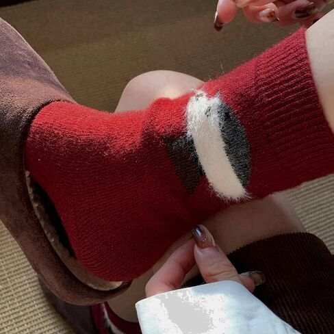 Cozy Winter Knit Socks, Red and White, Retro Style Holiday Stockings with Polka Dots, Stripes and Animal Pattern, 4 Pairs in Saudi Arabia