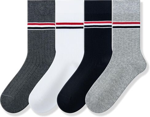 Unisex Striped Mid-Calf Cotton Socks for Men and Women Comfortable, Sweat-Wicking, Breathable Vertical Stripes Sporty, Fashionable, Trendy Socks (4 Pairs/Box) in Saudi Arabia