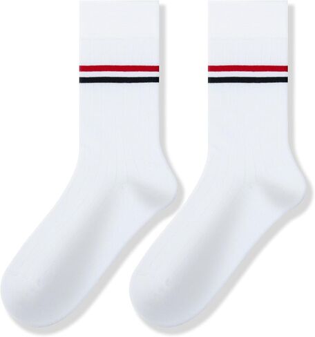 Unisex Striped Mid-Calf Cotton Socks for Men and Women Comfortable, Sweat-Wicking, Breathable Vertical Stripes Sporty, Fashionable, Trendy Socks (4 Pairs/Box) in Saudi Arabia