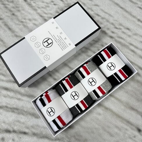 Unisex Striped Mid-Calf Cotton Socks for Men and Women Comfortable, Sweat-Wicking, Breathable Vertical Stripes Sporty, Fashionable, Trendy Socks (4 Pairs/Box) in Saudi Arabia