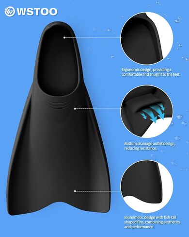 WSTOO Streamlined Training Short Fins - Silicone Swim Flippers for Adults and Youth (Men & Women), Ideal for Swimming, Snorkeling, and Diving in Saudi Arabia