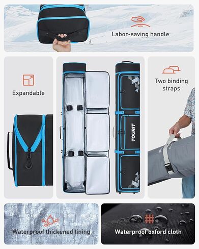 TOURIT Rolling Ski Bag and Ski Boot Bag Combo - Fully Padded Snowboard Bag with Wheels for Air Travel, Wheeled Ski Bag Holds 2 Pairs of Skis (195cm) in Saudi Arabia