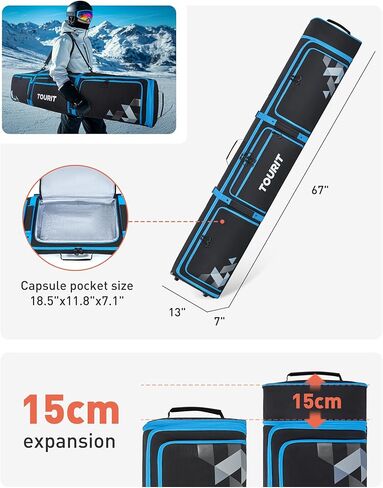 TOURIT Rolling Ski Bag and Ski Boot Bag Combo - Fully Padded Snowboard Bag with Wheels for Air Travel, Wheeled Ski Bag Holds 2 Pairs of Skis (195cm) in Saudi Arabia