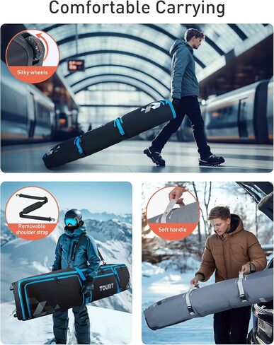 TOURIT Rolling Ski Bag and Ski Boot Bag Combo - Fully Padded Snowboard Bag with Wheels for Air Travel, Wheeled Ski Bag Holds 2 Pairs of Skis (195cm) in Saudi Arabia