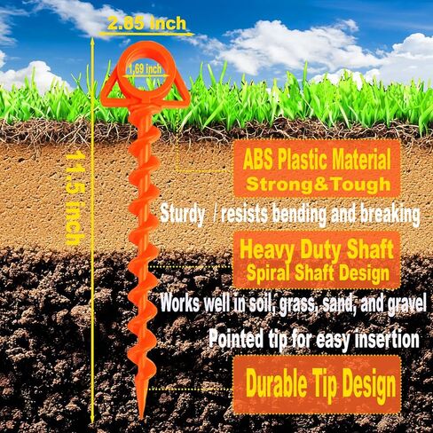 FeatherHold Tent Stakes Heavy Duty:11.5Inch Ground Anchors Screw in,Screw in Tent Stakes,for Beach and Camping,Plastic Stakes for Inflatables,Easy Twist,Heavy Duty Stakes for High Wind(Large 6Pack) in Saudi Arabia