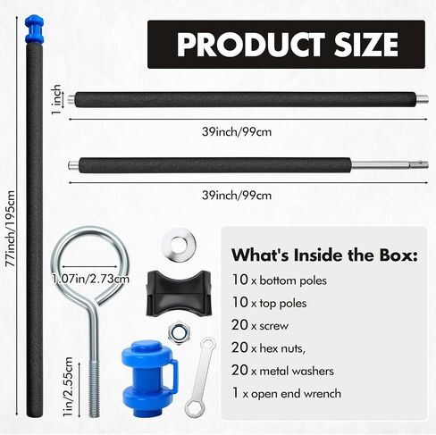 Tudomro 10 Sets Universal Trampoline Replacement Enclosure Poles Fit 8-16 Ft Straight Pole Trampoline Frame Heavy Duty Trampolines Accessories Kits with Foam Sleeve, Hardware, Lower Pole, Upper Poles in Saudi Arabia