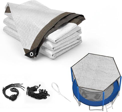 غطاء ظل الترامبولين من Inlisy بطول 14-16 قدمًا و6 أقطاب مقاس كبير، خيمة فقط، غطاء ترامبولين صغير للحماية من الشمس، مظلة ترامبولين سهلة التركيب (فضي، 16 قدم) in Kuwait