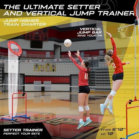 Patented 2in1 Volleyball Setter Training Net Equipment & Vertical Jump Tester Trainer. Setting Target for Jumping Setters Trainers, High Measurement Tool Pole Set for Vollyball Pass Indoor Practice in Saudi Arabia