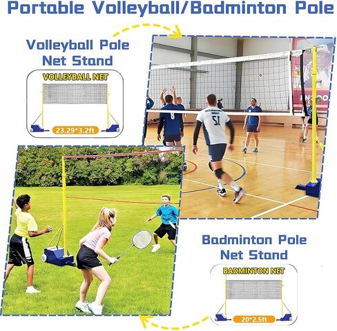 Fablestoryem Volleyball Poles, with Volleyball Net/Badminton Net, Indoor& Outdoor Heavy Duty Volleyballs Poles, Adjustable 4 Heights of 5.1ft-6.89ft with Wheels and Net, for Adults Youth Kids Stadium in Saudi Arabia
