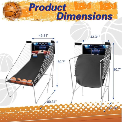 Danrelax Arcade Basketball Game, Dual Shot Electronic Basketball Game with 8 Game Modes, LCD Score Display, and 4 Rubber Balls, Indoor Basketball Arcade Game for Home in Saudi Arabia