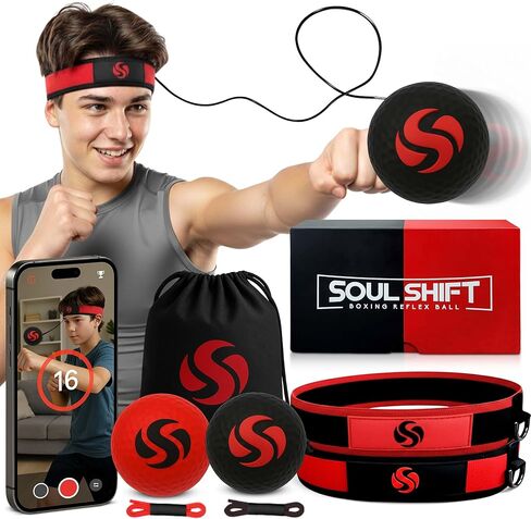Soul Shift - Boxing Reflex Ball – Dual Competition Set | 2 Adjustable Headbands + 2 Training Balls + App Included | Speed, Agility & Hand-Eye Coordination for Adults & Kids | MMA Training Equipment in Kuwait