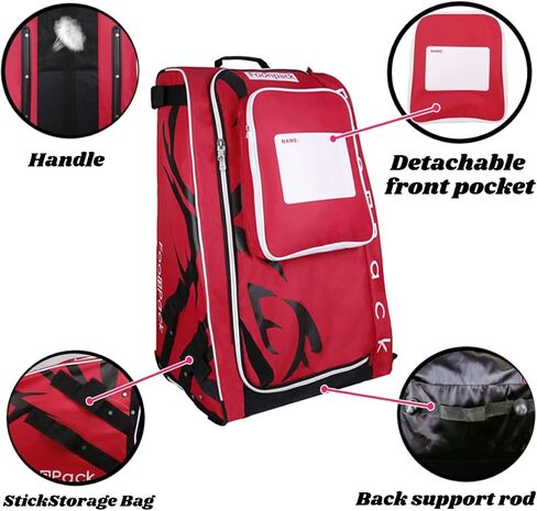 حقائب برج معدات هوكي الجليد من FOONPACK، حقيبة هوكي ذات عجلات، واق من المطر للشباب للاعبين الصغار، (للزلاجات العصي، والخوذة، والعتاد، والسفر وتخزين المعدات) in Saudi Arabia