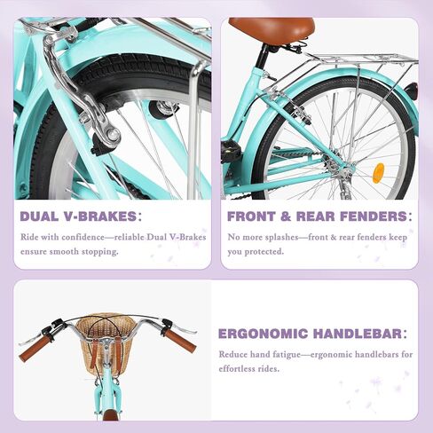 MarKnig Beach Cruiser Bike, 24/26 inch Commuter Bicycle for Women and Men, High-Carbon Steel Comfortable City Bikes with Basket in Kuwait
