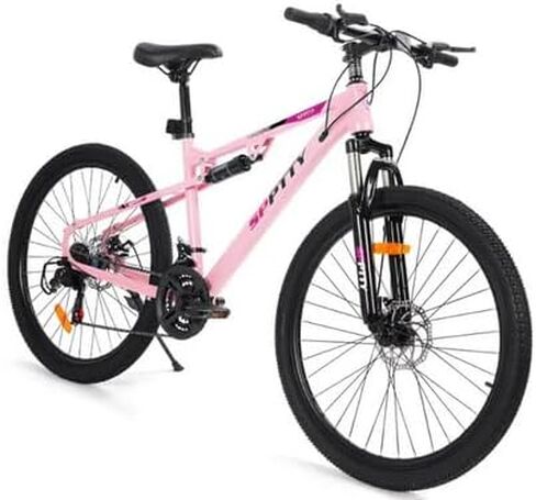26" Mountain Bike,Full-Suspension 21 Speed Drivetrain, Disc Brakes,Bicycle for Men Women Pink in Saudi Arabia