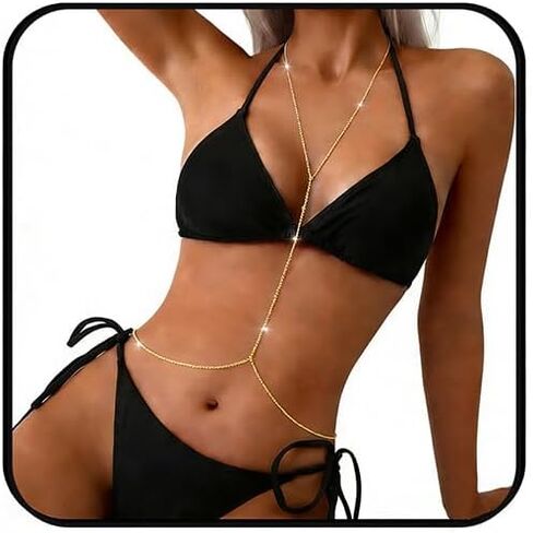 Silver Sexy Body Chain Crossover Thin Bra Bikini Waist Belly Body Chains Beach Body Necklace Jewelry for Women in Kuwait