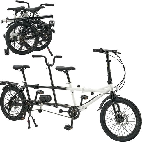 FLICKAT Foldable Tandem Bike for Couples & Friends - 20 Inch 7-Speed Adventure Bike with Dual Disc Brakes, Rear Rack - Perfect for Shared Leisure Rides and Commutes in Saudi Arabia