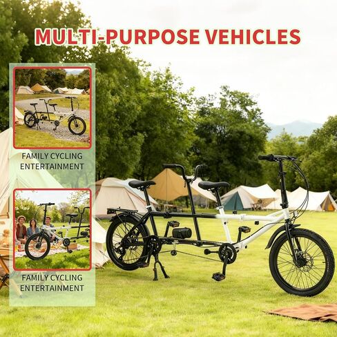 FLICKAT Foldable Tandem Bike for Couples & Friends - 20 Inch 7-Speed Adventure Bike with Dual Disc Brakes, Rear Rack - Perfect for Shared Leisure Rides and Commutes in Saudi Arabia