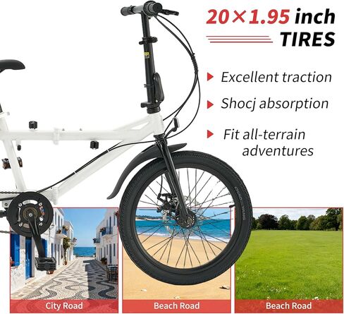 FLICKAT Folding Tandem Bike,20 Inch 7-Speed Two Person Bicycle, High Carbon Steel City Beach Cruiser with Dual Disc Brakes, Adjustable Seat Height, Portable 2-Seater Bike for Travel in Saudi Arabia
