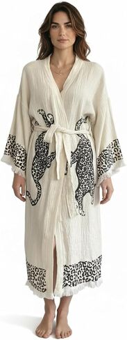 Pinus Evil Eye Kimono Robe Painted ، القطن بنسبة 100 ٪ ، رداء ، صالة ، منزل واحد يتناسب مع XS-L in Saudi Arabia