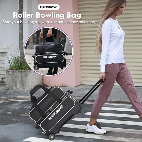 حقيبة بولينج ذات كرات من مانجروف بعجلات، وأكياس بولينج مزدوجة 2 بكرة كروية مع حجرة منفصلة لأحذية البولينج (حتى مقاس 15 للرجال في الولايات المتحدة)، وجيب ملحق ومقبض قابل للسحب يمتد حتى 40 بوصة in Kuwait